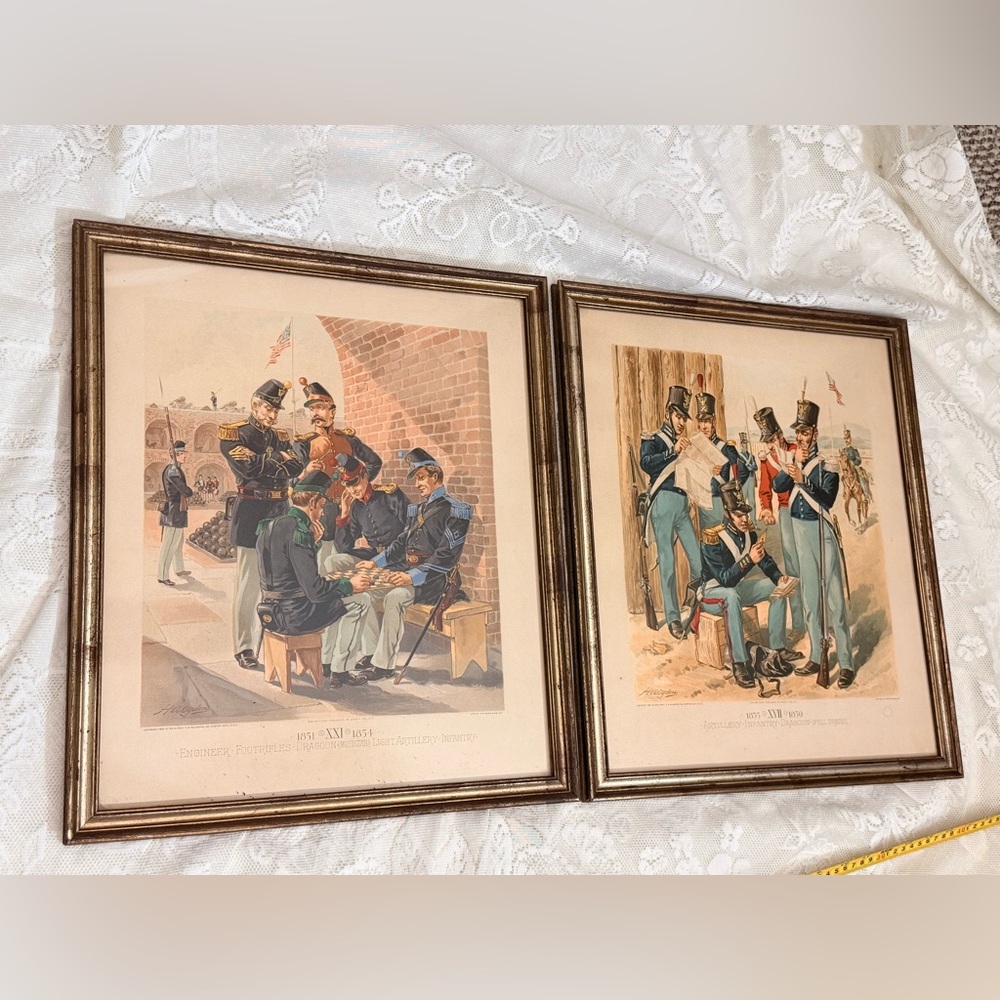 2 H. A. Ogden Framed Signed Military Art Lithograph  Set 1885 Portrait 20x16
